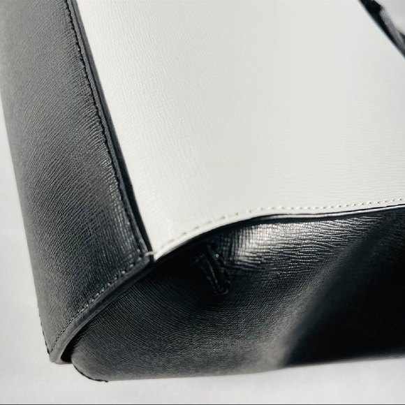 Cole Haan Leather Tote Bag Black White Colorblock Purse w Tassel - Picture 6 of 15